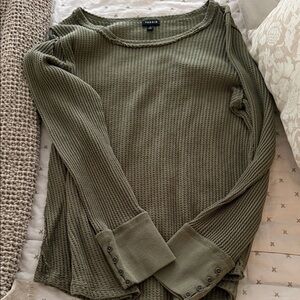 Torrid Olive Waffle Knit Long Sleeve